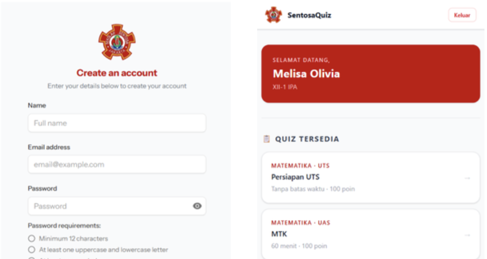 Tampilan SentosaQuiz
